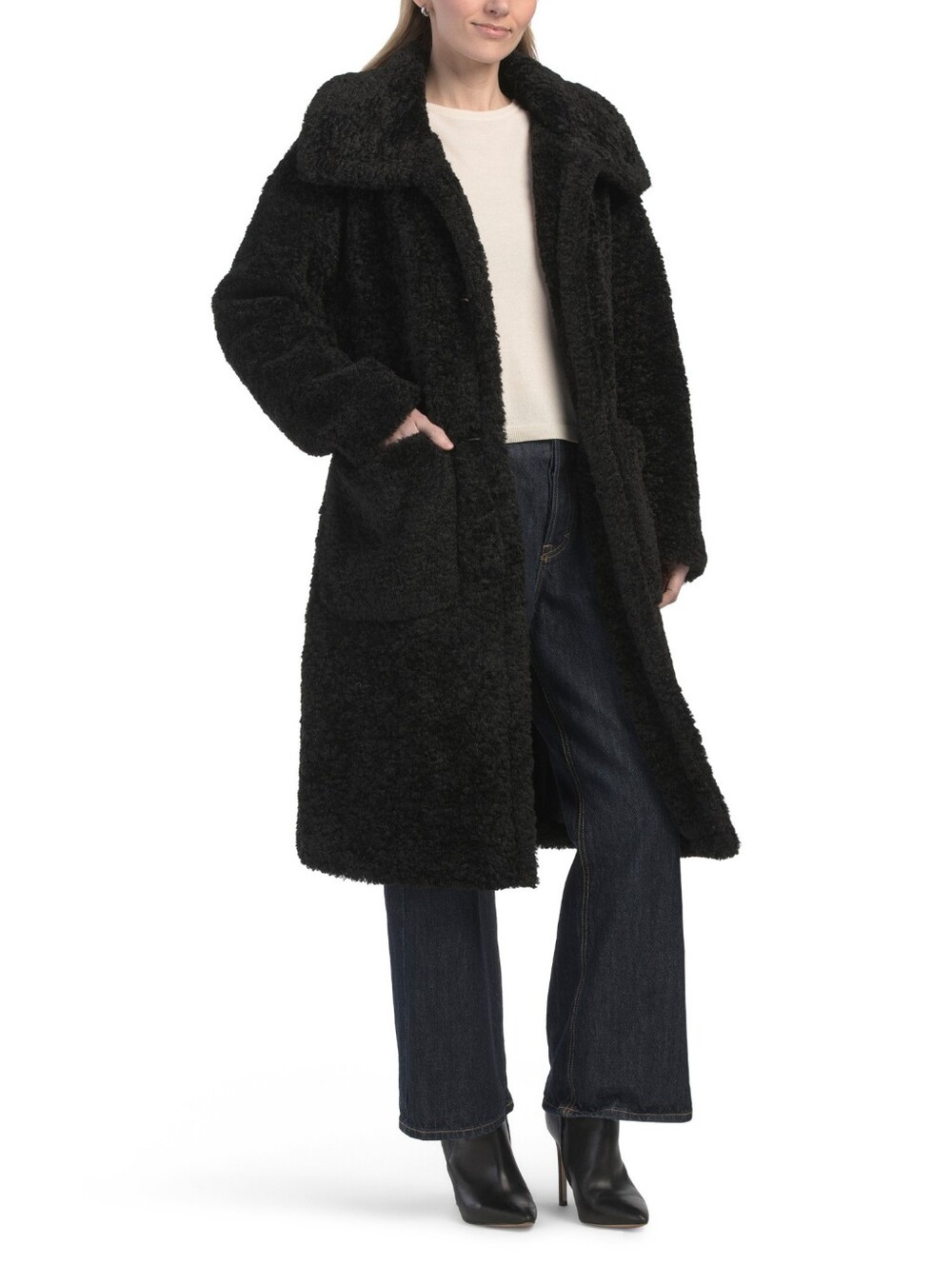 BCBGMaxAzria Black Faux Shearling Long Coat - Women Jackets & Coats NWT